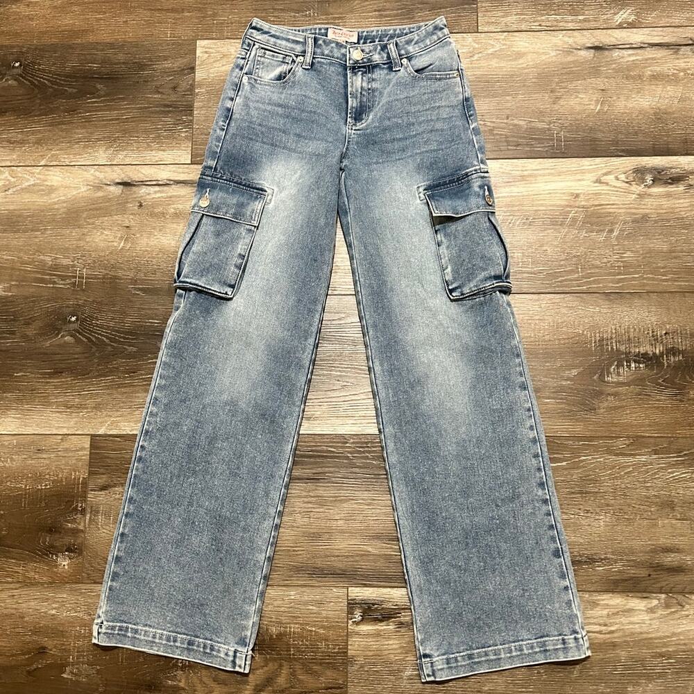 Juicy Couture Cargo Jeans Spellout Back Light Wash Y2K Women’s 3/26 Wide Leg